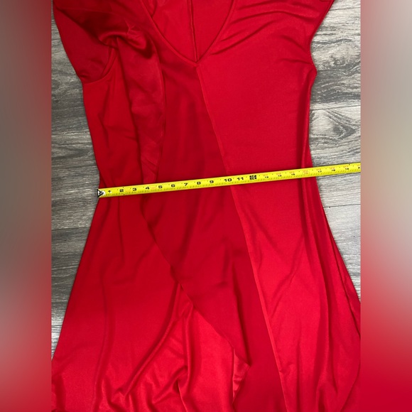 NWOT, H by Halston Red VNeck Assymetrical Hemline Midi Dress Women’s Size XS - Picture 12 of 14